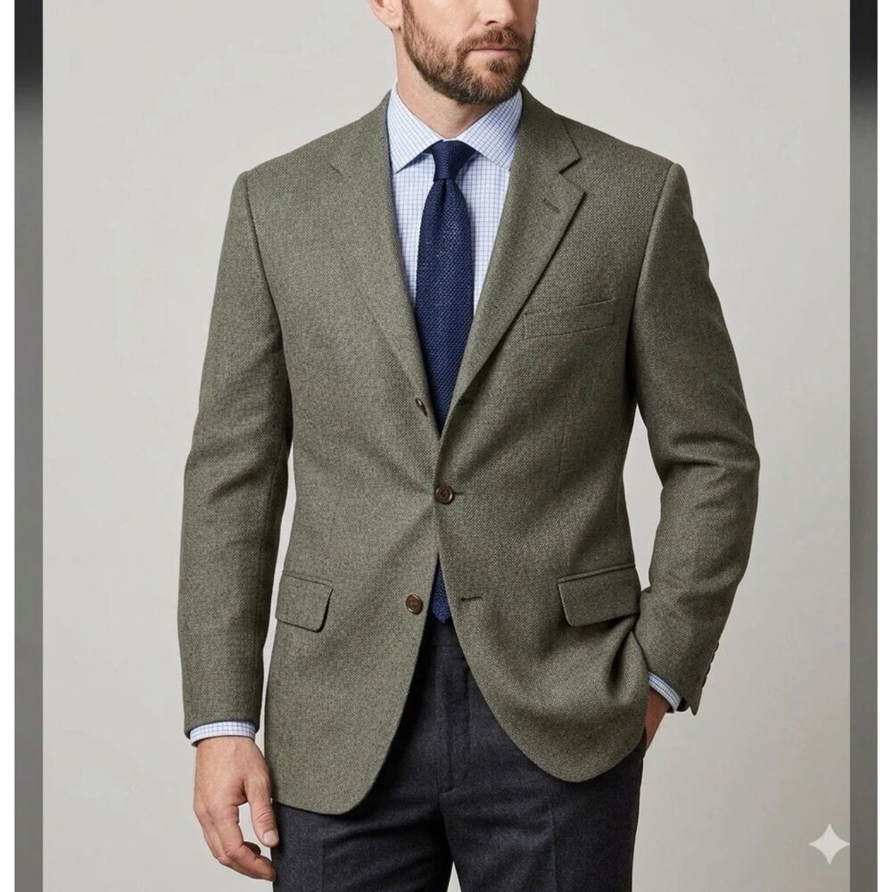 Brooks Brothers 346 Mens 44L Sportcoat silk wool sharkskin 3 button Blazer brown